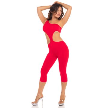 One Shoulder Cropped Catsuit - Rood